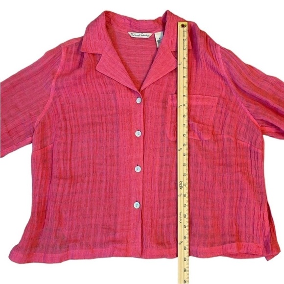 French Laundry Salmon Pink Coral Button Down Shirt Boxy Notched Collar 1X Linen - Picture 5 of 6